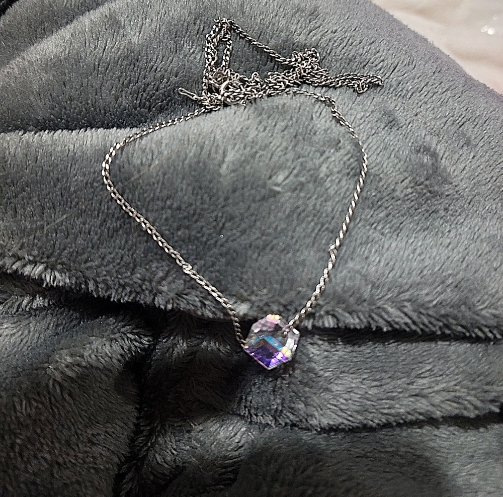 Silver Necklace with Iridescent Pendant